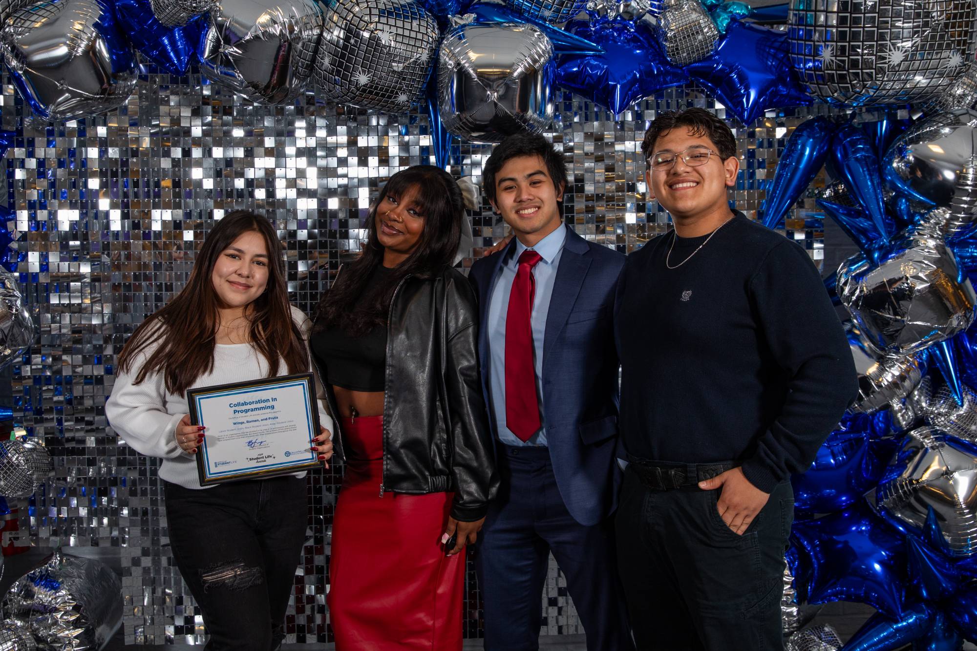 Latino Student Union, Black Student Union, and Asian Student Union with their award